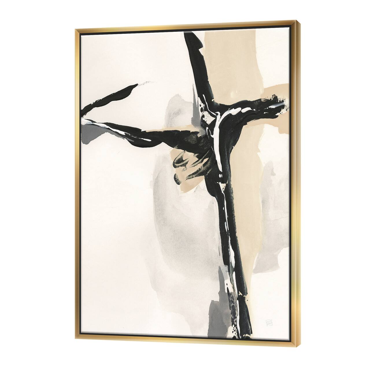 Designart - Creamy Tan Form I - Modern Glam Canvas in Gold Frame